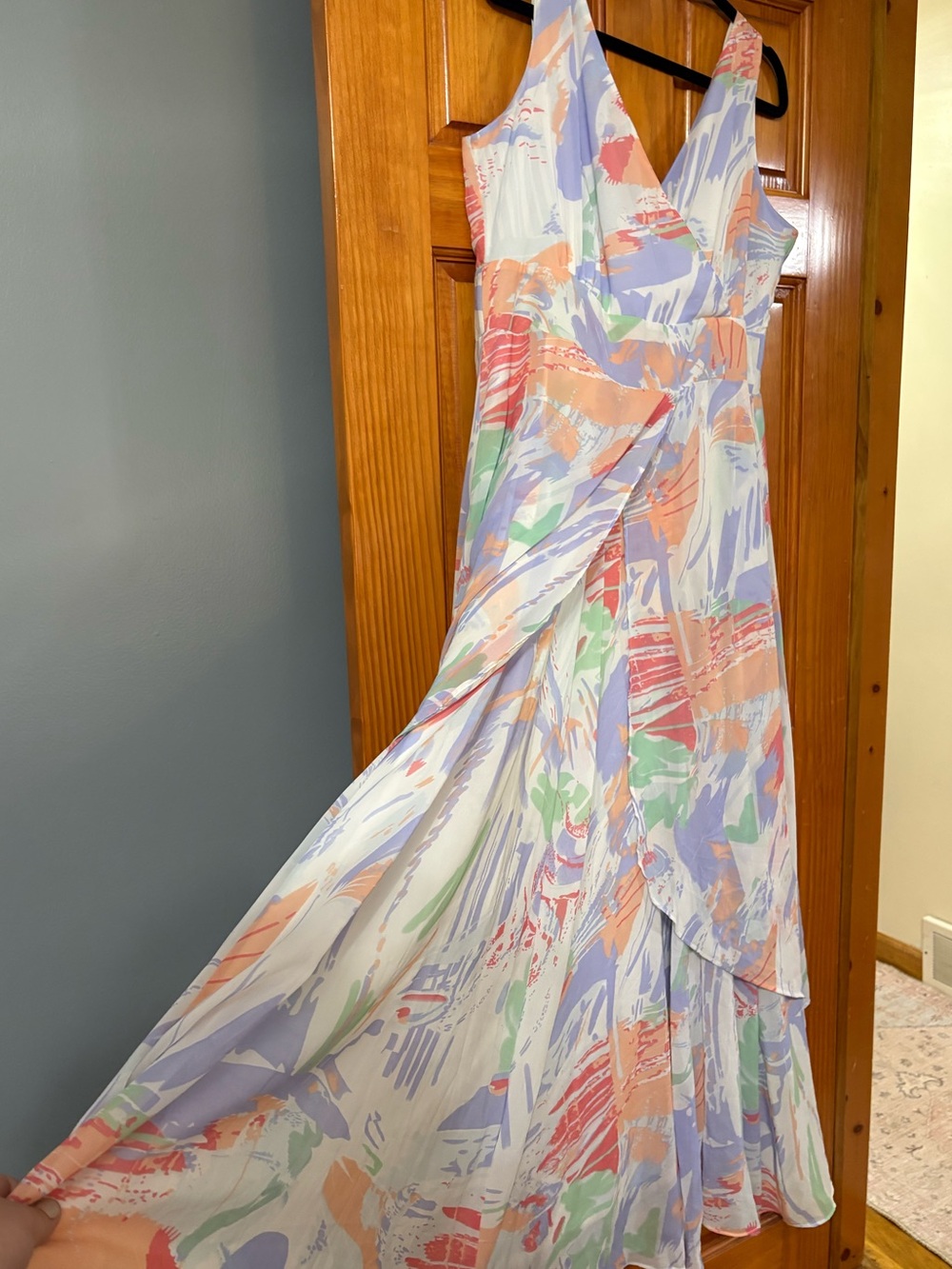 Vintage Jessica London Plum Blue Pastel Watercolor Print Maxi Dress, Size 16 - Picture 6 of 6